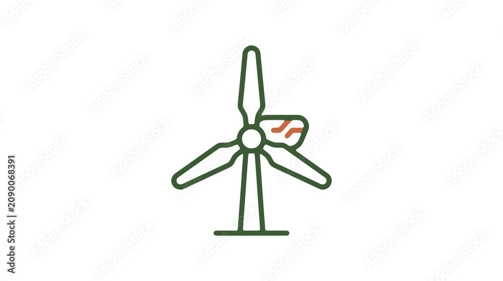 Minimalist illustration of a wind turbine and pipeline on a light background, symbolizing renewable energy and sustainable eco infrastructure.