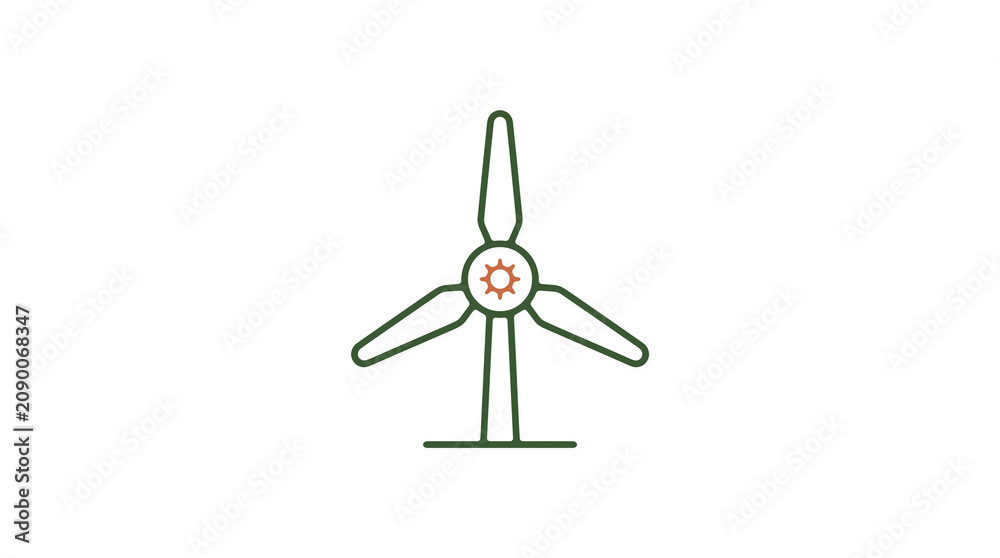 Minimalist illustration of a wind turbine and pipeline on a light background, symbolizing renewable energy and sustainable eco infrastructure.
