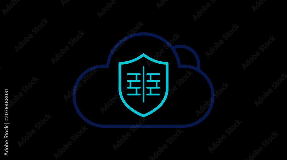 2D illuminated cloud icon in dark mode, symbolizing secure cloud computing and network security.