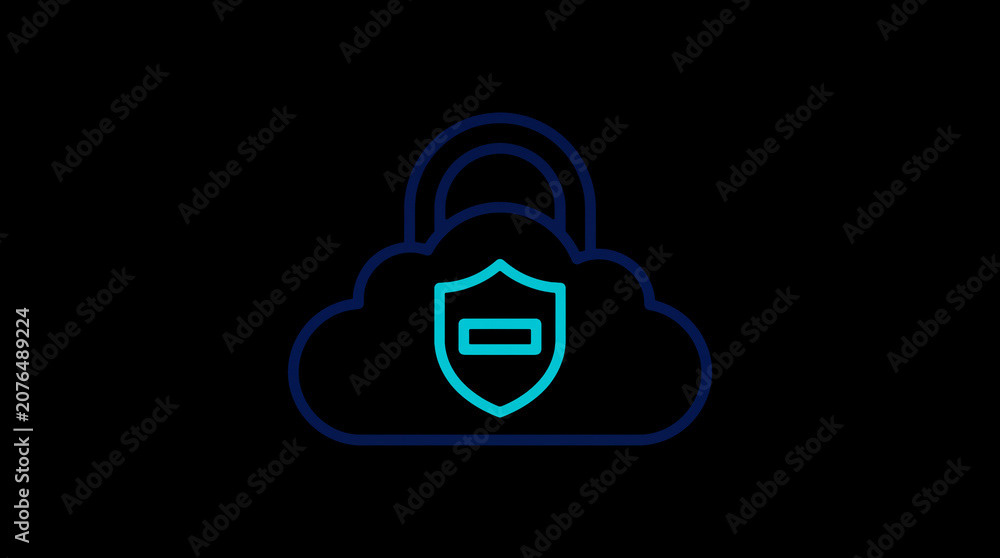 2D illuminated cloud icon in dark mode, symbolizing secure cloud computing and network security.