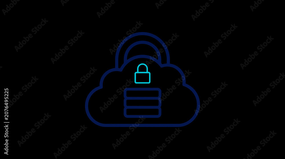 2D illuminated cloud icon in dark mode, symbolizing secure cloud computing and network security.