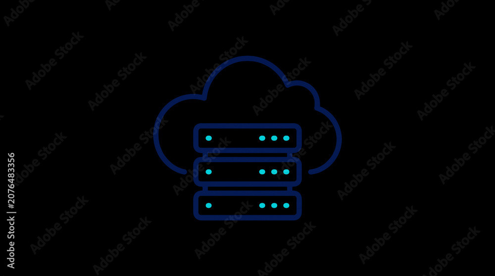 2D illuminated cloud icon in dark mode, symbolizing secure cloud computing and network security.