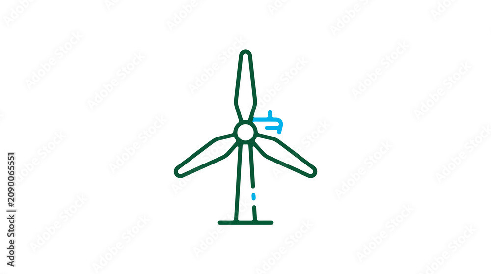 Minimalist illustration of a wind turbine and pipeline on a light background, symbolizing renewable energy and sustainable eco infrastructure.