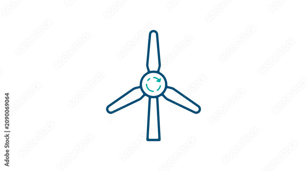 Minimalist illustration of a wind turbine and pipeline on a light background, symbolizing renewable energy and sustainable eco infrastructure.