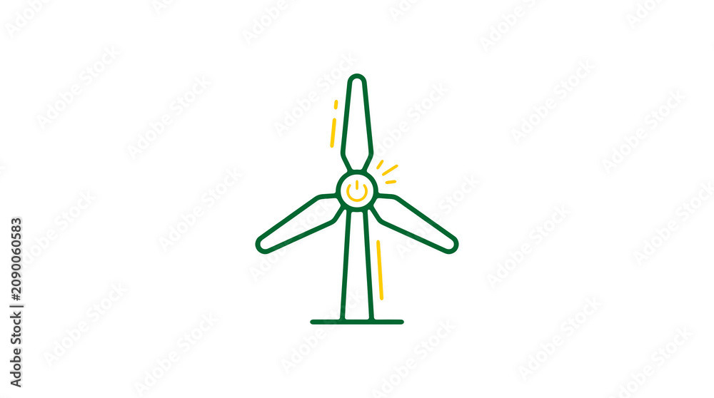 Minimalist illustration of a wind turbine and pipeline on a light background, symbolizing renewable energy and sustainable eco infrastructure.
