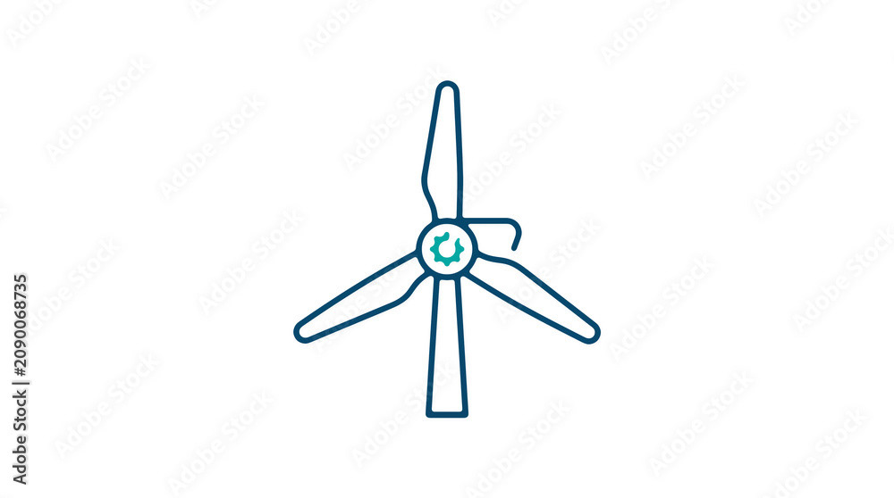 Minimalist illustration of a wind turbine and pipeline on a light background, symbolizing renewable energy and sustainable eco infrastructure.