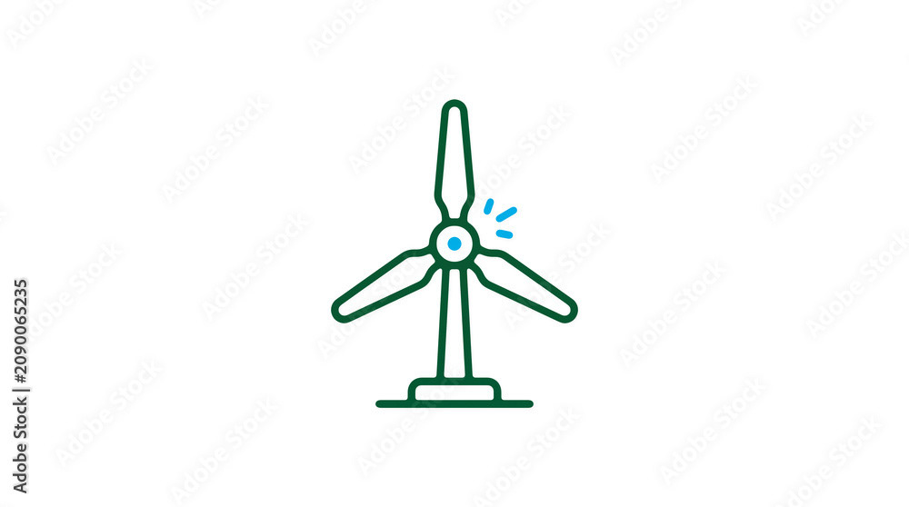 Minimalist illustration of a wind turbine and pipeline on a light background, symbolizing renewable energy and sustainable eco infrastructure.