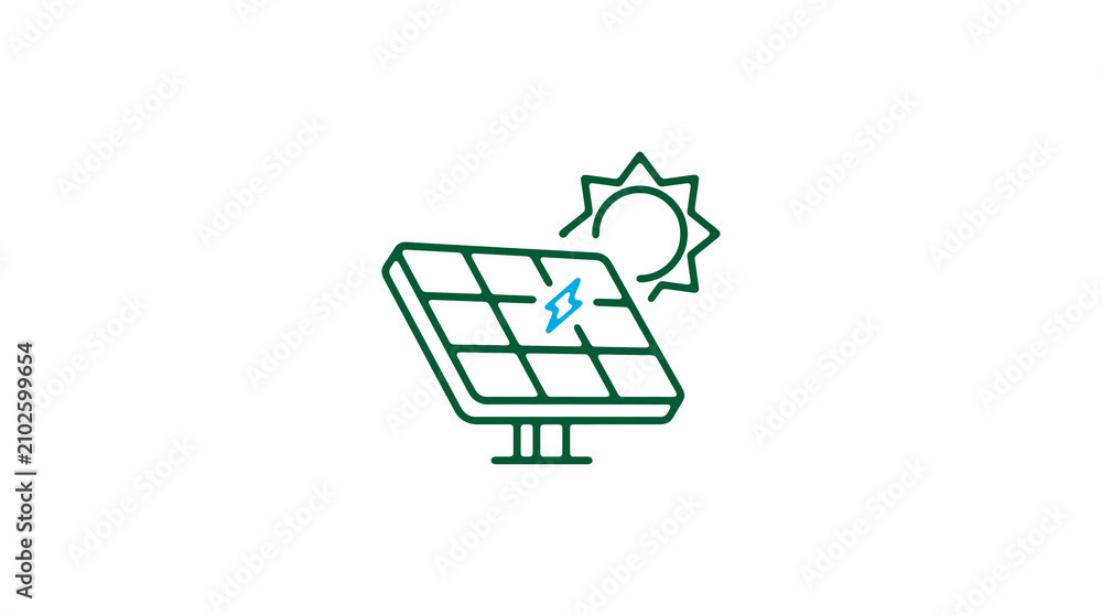 Modern 2D solar power illustration on pure white background for web designers