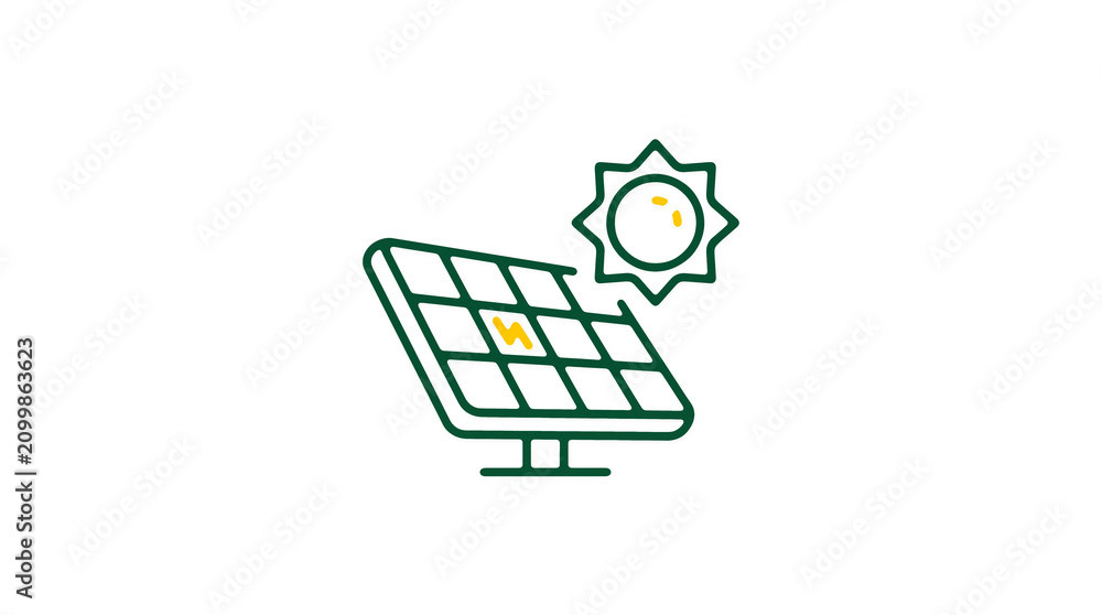Modern 2D solar power illustration on pure white background for web designers