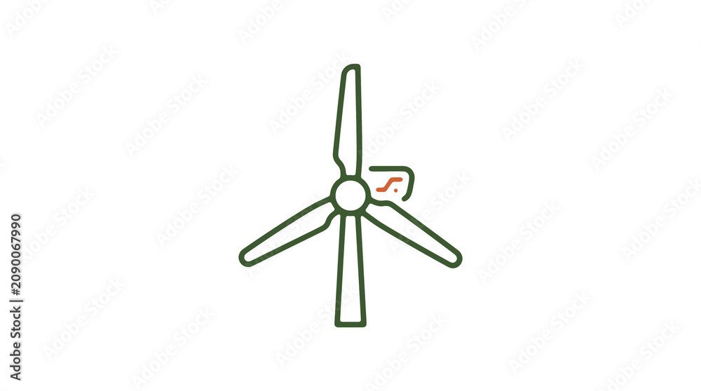 Minimalist illustration of a wind turbine and pipeline on a light background, symbolizing renewable energy and sustainable eco infrastructure.