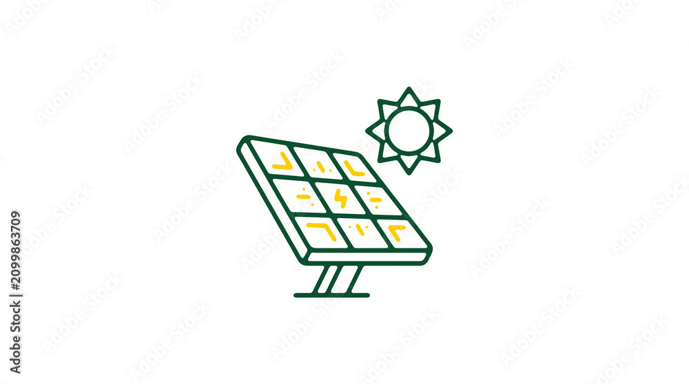Modern 2D solar power illustration on pure white background for web designers