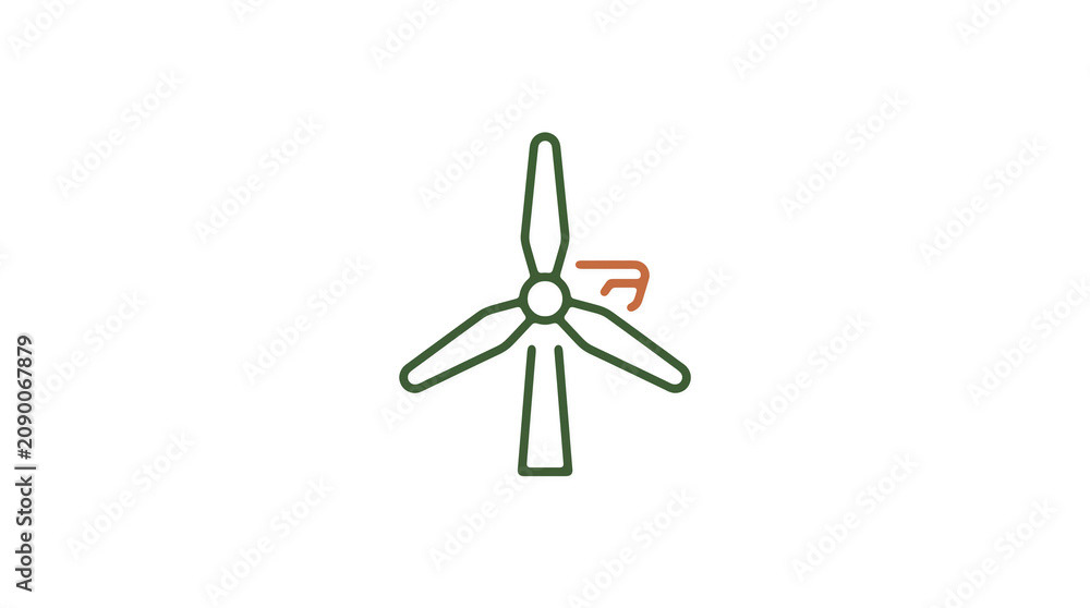 Minimalist illustration of a wind turbine and pipeline on a light background, symbolizing renewable energy and sustainable eco infrastructure.