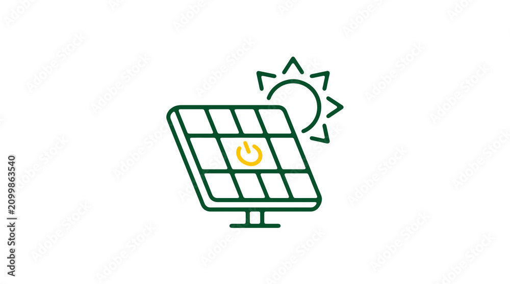 Modern 2D solar power illustration on pure white background for web designers