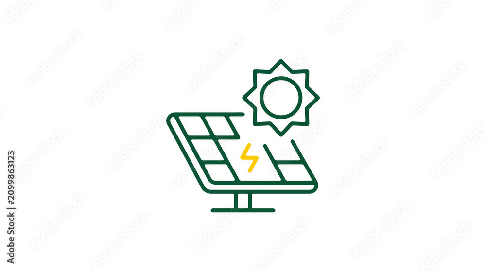 Modern 2D solar power illustration on pure white background for web designers