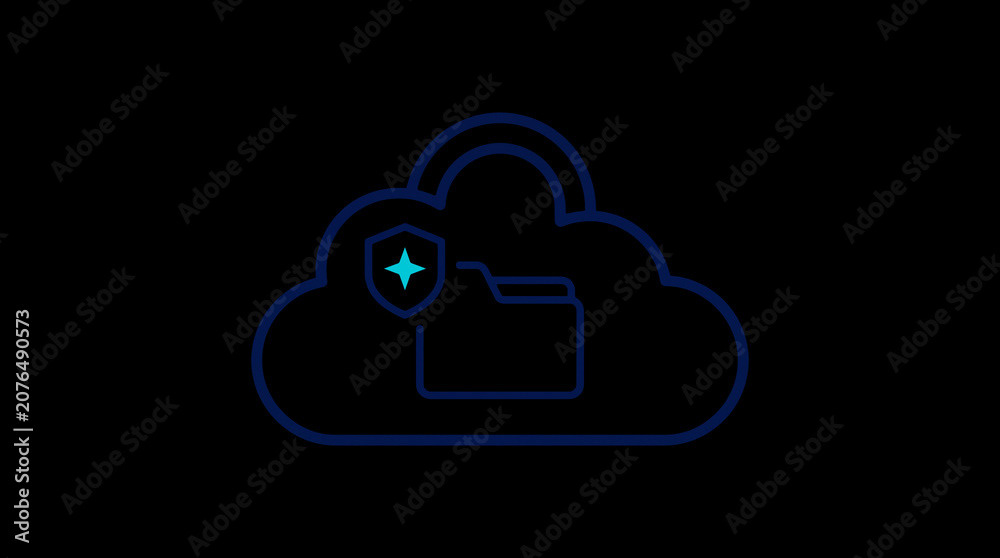 2D illuminated cloud icon in dark mode, symbolizing secure cloud computing and network security.