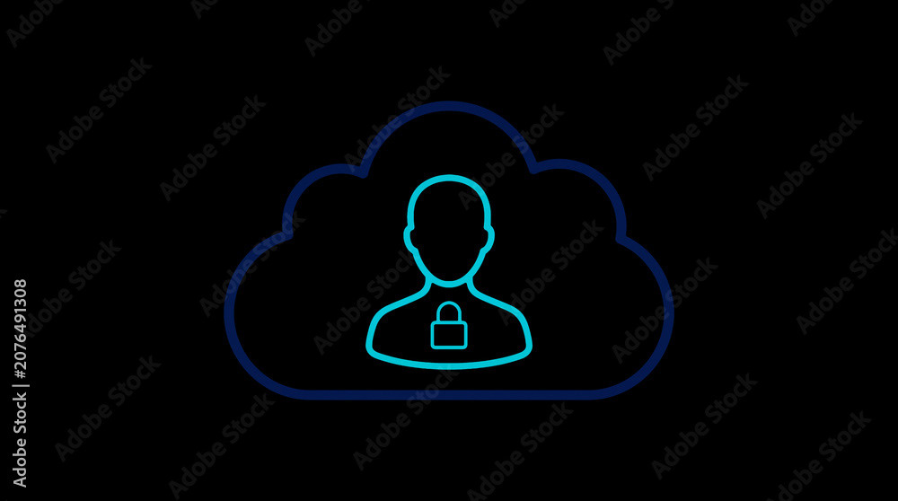 2D illuminated cloud icon in dark mode, symbolizing secure cloud computing and network security.