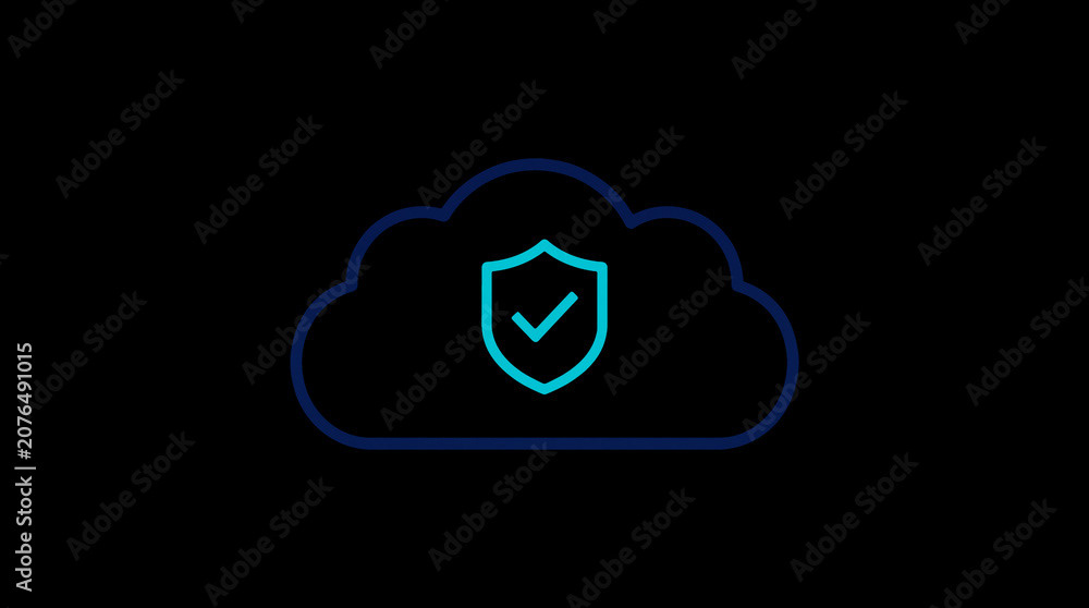 2D illuminated cloud icon in dark mode, symbolizing secure cloud computing and network security.