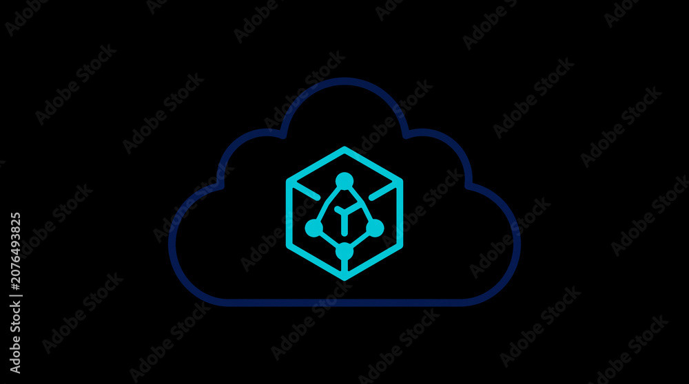 2D illuminated cloud icon in dark mode, symbolizing secure cloud computing and network security.