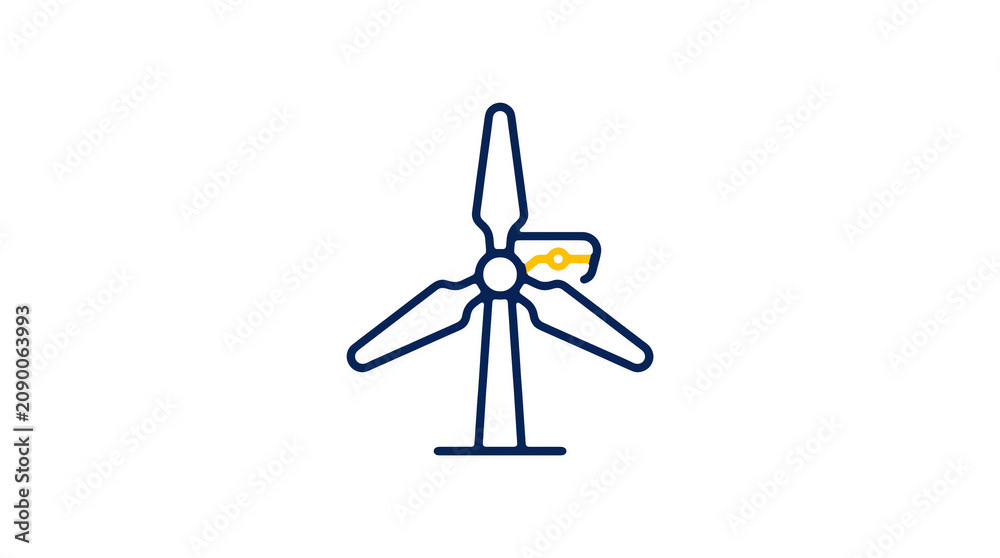 Minimalist illustration of a wind turbine and pipeline on a light background, symbolizing renewable energy and sustainable eco infrastructure.
