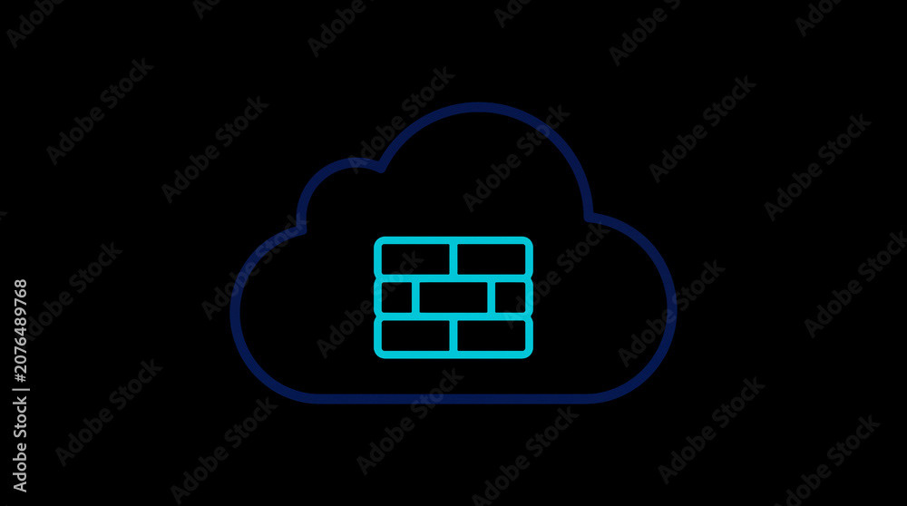 2D illuminated cloud icon in dark mode, symbolizing secure cloud computing and network security.