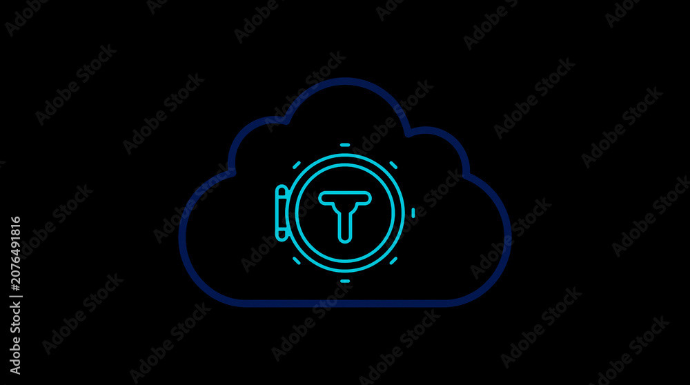 2D illuminated cloud icon in dark mode, symbolizing secure cloud computing and network security.