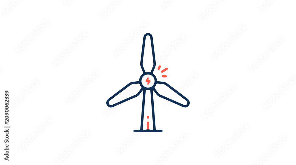 Minimalist illustration of a wind turbine and pipeline on a light background, symbolizing renewable energy and sustainable eco infrastructure.