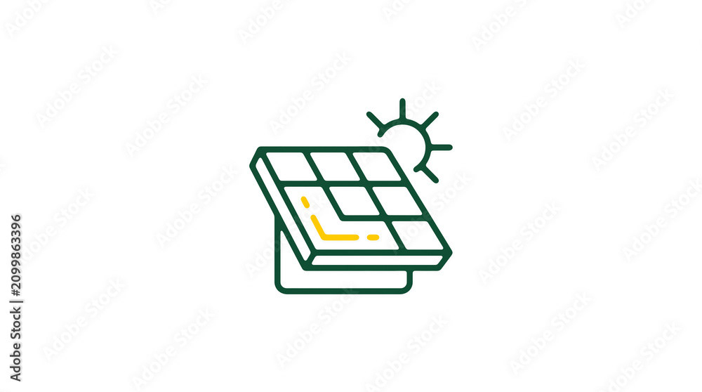 Modern 2D solar power illustration on pure white background for web designers