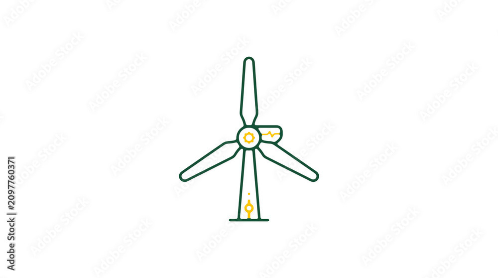 Minimalist illustration of a wind turbine and pipeline on a light background, symbolizing renewable energy and sustainable eco infrastructure.