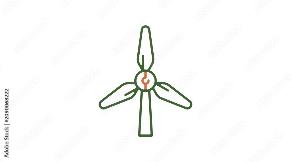 Minimalist illustration of a wind turbine and pipeline on a light background, symbolizing renewable energy and sustainable eco infrastructure.