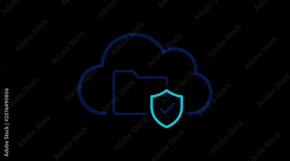 2D illuminated cloud icon in dark mode, symbolizing secure cloud computing and network security.