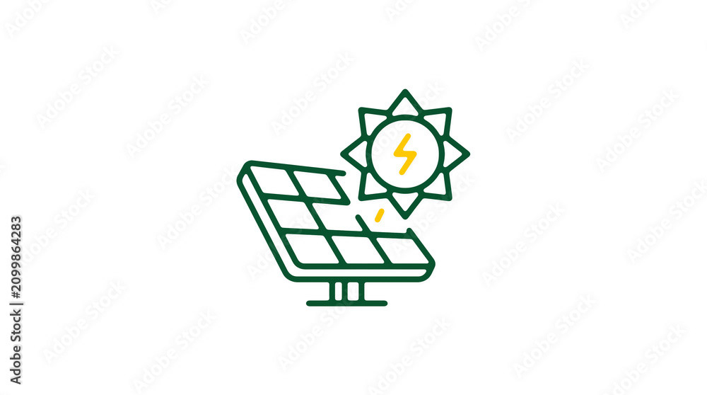 Modern 2D solar power illustration on pure white background for web designers