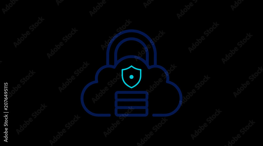 2D illuminated cloud icon in dark mode, symbolizing secure cloud computing and network security.