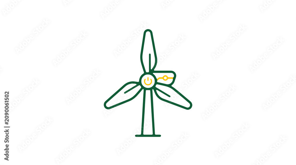 Minimalist illustration of a wind turbine and pipeline on a light background, symbolizing renewable energy and sustainable eco infrastructure.