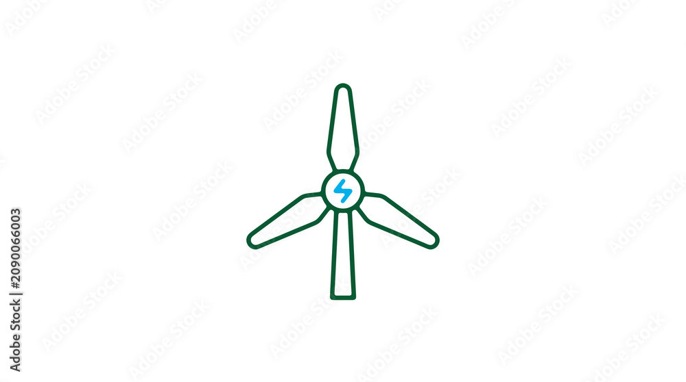 Minimalist illustration of a wind turbine and pipeline on a light background, symbolizing renewable energy and sustainable eco infrastructure.