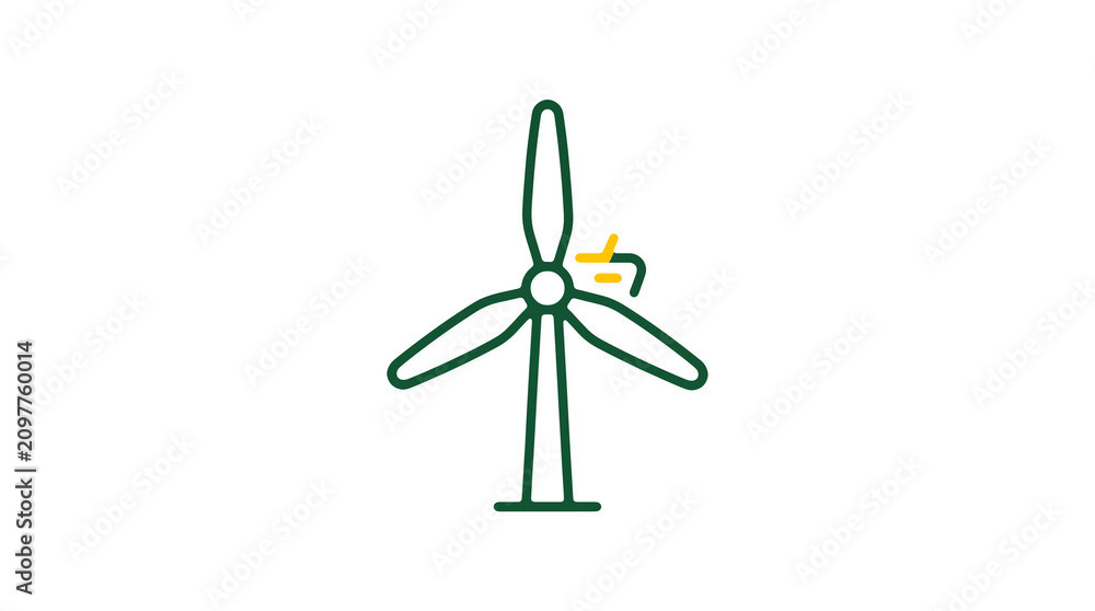 Minimalist illustration of a wind turbine and pipeline on a light background, symbolizing renewable energy and sustainable eco infrastructure.