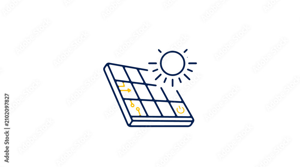 Modern 2D solar power illustration on pure white background for web designers
