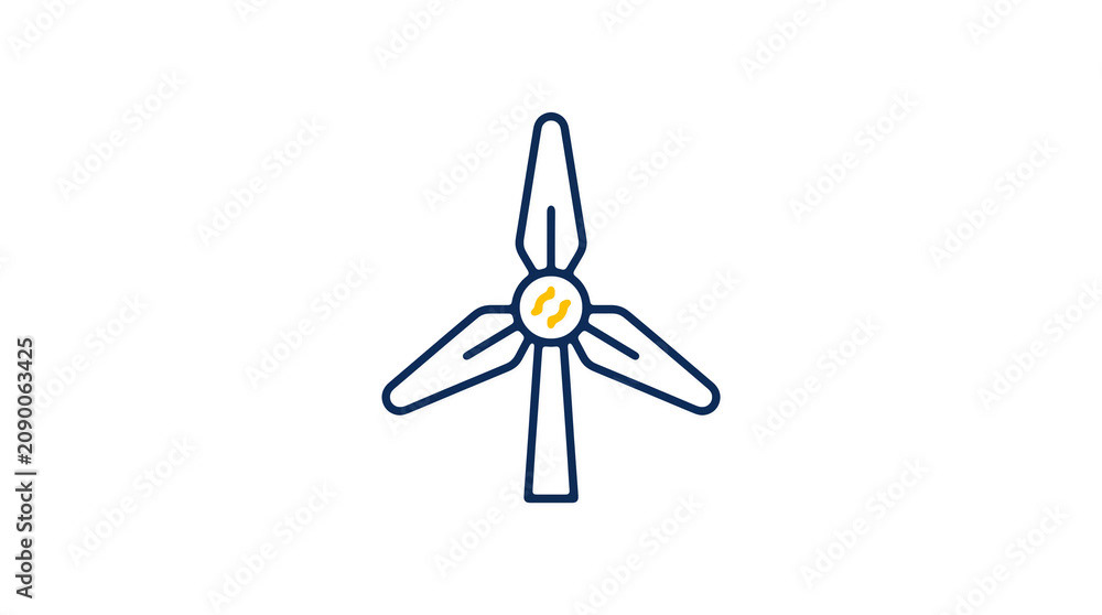 Minimalist illustration of a wind turbine and pipeline on a light background, symbolizing renewable energy and sustainable eco infrastructure.