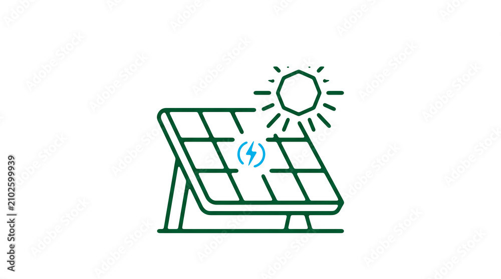 Modern 2D solar power illustration on pure white background for web designers