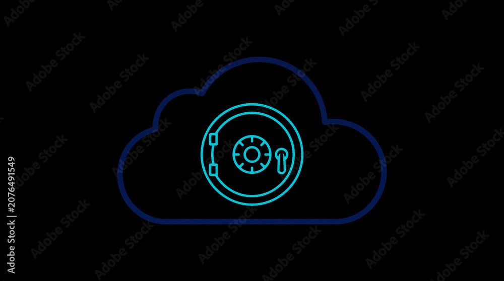 2D illuminated cloud icon in dark mode, symbolizing secure cloud computing and network security.
