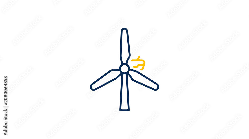 Minimalist illustration of a wind turbine and pipeline on a light background, symbolizing renewable energy and sustainable eco infrastructure.