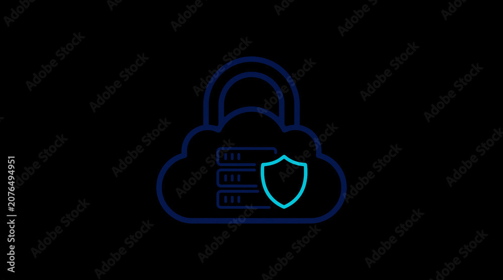 2D illuminated cloud icon in dark mode, symbolizing secure cloud computing and network security.