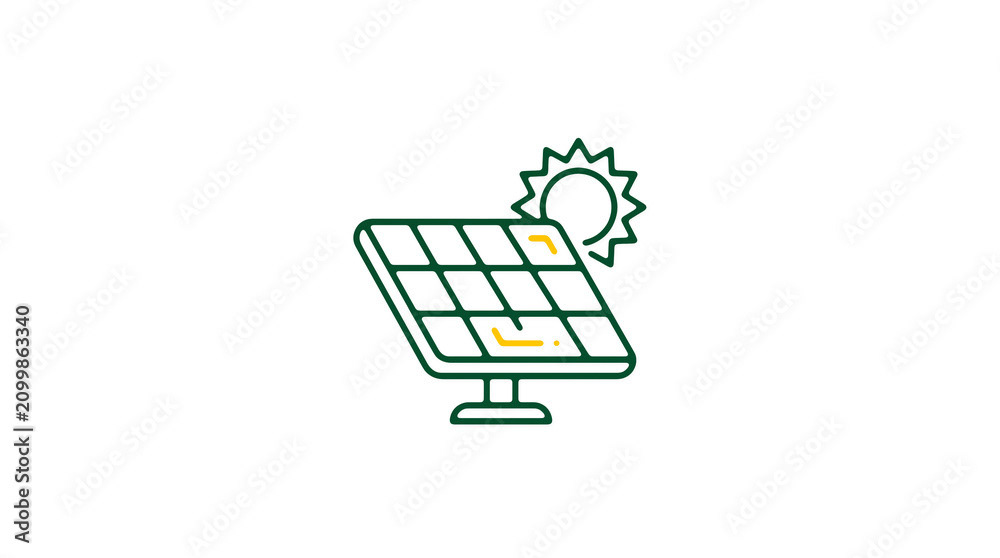 Modern 2D solar power illustration on pure white background for web designers