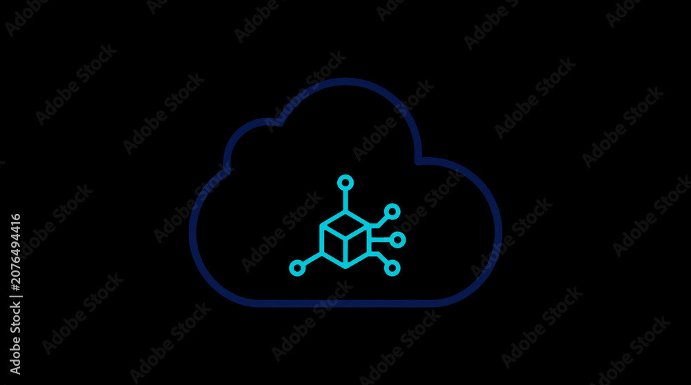 2D illuminated cloud icon in dark mode, symbolizing secure cloud computing and network security.