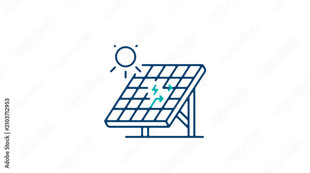 Modern 2D solar power illustration on pure white background for web designers