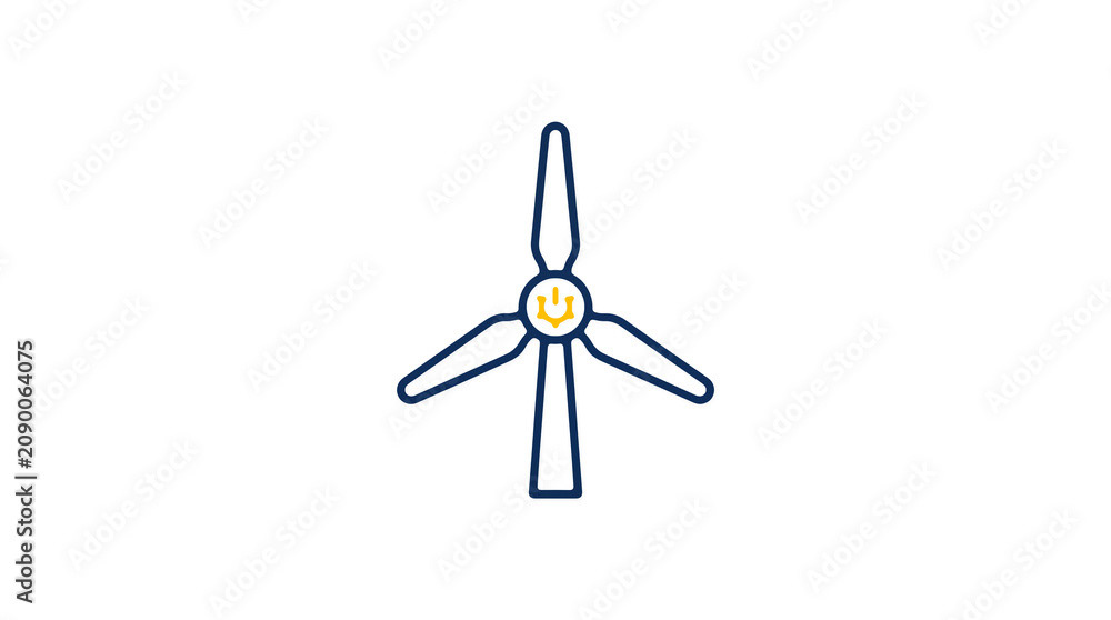 Minimalist illustration of a wind turbine and pipeline on a light background, symbolizing renewable energy and sustainable eco infrastructure.