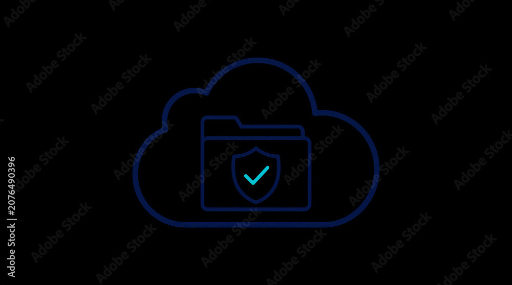 2D illuminated cloud icon in dark mode, symbolizing secure cloud computing and network security.