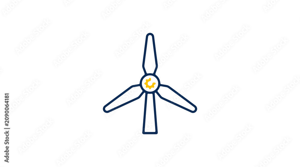 Minimalist illustration of a wind turbine and pipeline on a light background, symbolizing renewable energy and sustainable eco infrastructure.