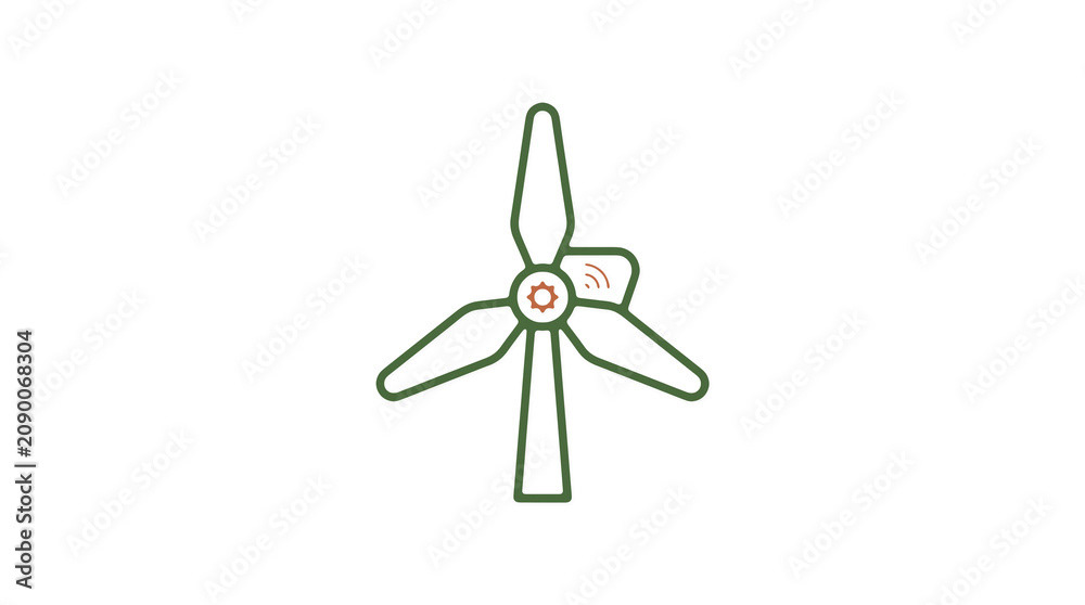 Minimalist illustration of a wind turbine and pipeline on a light background, symbolizing renewable energy and sustainable eco infrastructure.