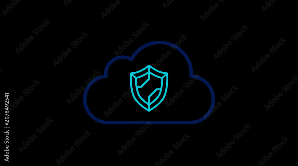 2D illuminated cloud icon in dark mode, symbolizing secure cloud computing and network security.