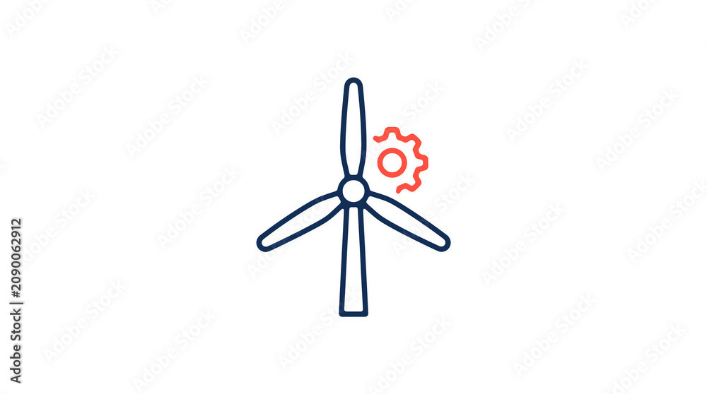 Minimalist illustration of a wind turbine and pipeline on a light background, symbolizing renewable energy and sustainable eco infrastructure.
